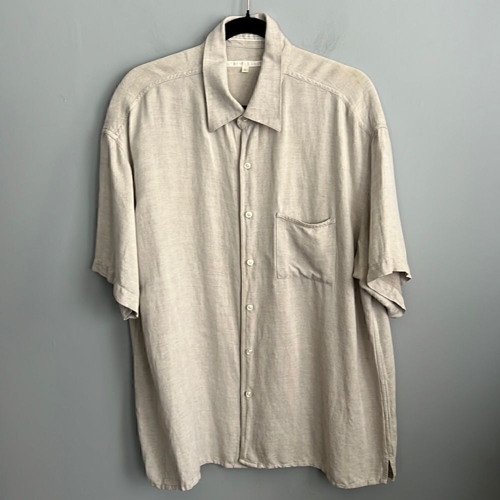 Perry Ellis Men’s XL tan linen camp shirt